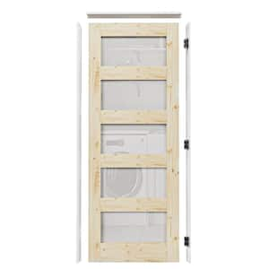 30 in. x 80 in. Left Handed Frosted Glass Solid Core Pine UniFinished Single Prehung Interior Door with Assemble Jamb