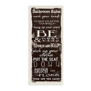 7 in. x 17 in. "Bathroom Rules Chocolate White" by Taylor Greene Printed Wood Wall Art