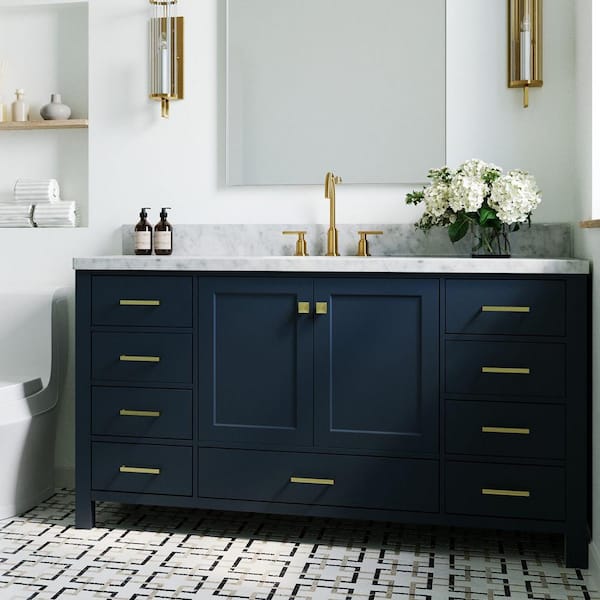ARIEL Cambridge 61 in. W x 22 in. D Vanity in Midnight Blue with Carrara White Marble Top