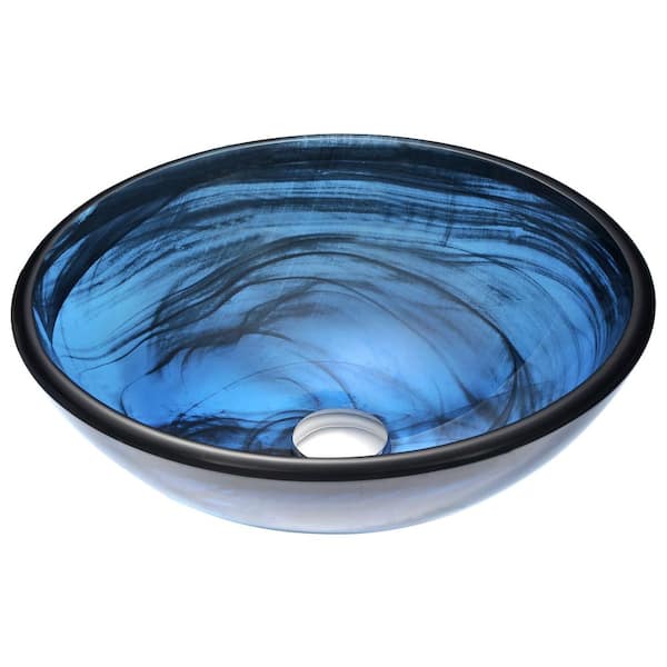 ANZZI Thalu Series 17 in. Bathroom Vessel Sink with Scratch-Tough and Stain-Resistant Surface in Sapphire Wisp Glass