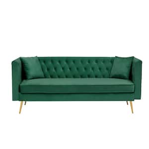 77.2 in Wide Square Arm Modern simplicity Velvet Accent Straight Sofa With Golden Metal Leg of Living Room in Green