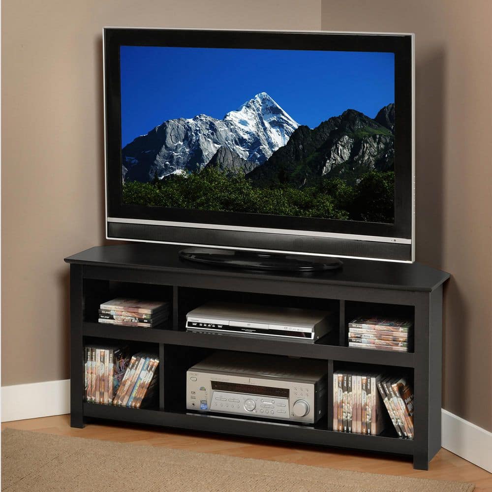 Black Corner TV Stand with Cabinet and Storage