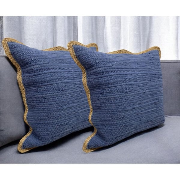 Navy Blue Solid Polyester 20 in. x 20 in. Throw Pillow (Set of 2)
