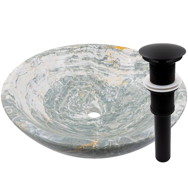 Novatto Stone Vessel Sink in Blue Onyx with Umbrella Drain in Matte