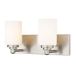 Soledad 16.25 in. 2-Light Brushed Nickel Vanity Light with Glass Shade