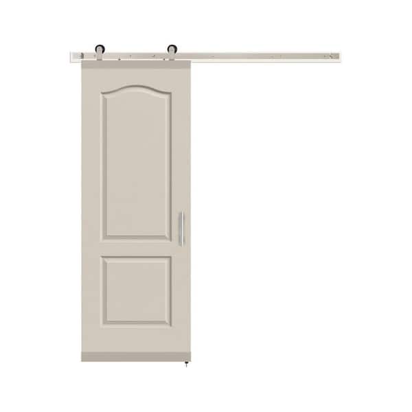 JELD-WEN 30 in. x 84 in. Camden Primed Smooth Molded Composite MDF Barn Door with Modern Hardware Kit