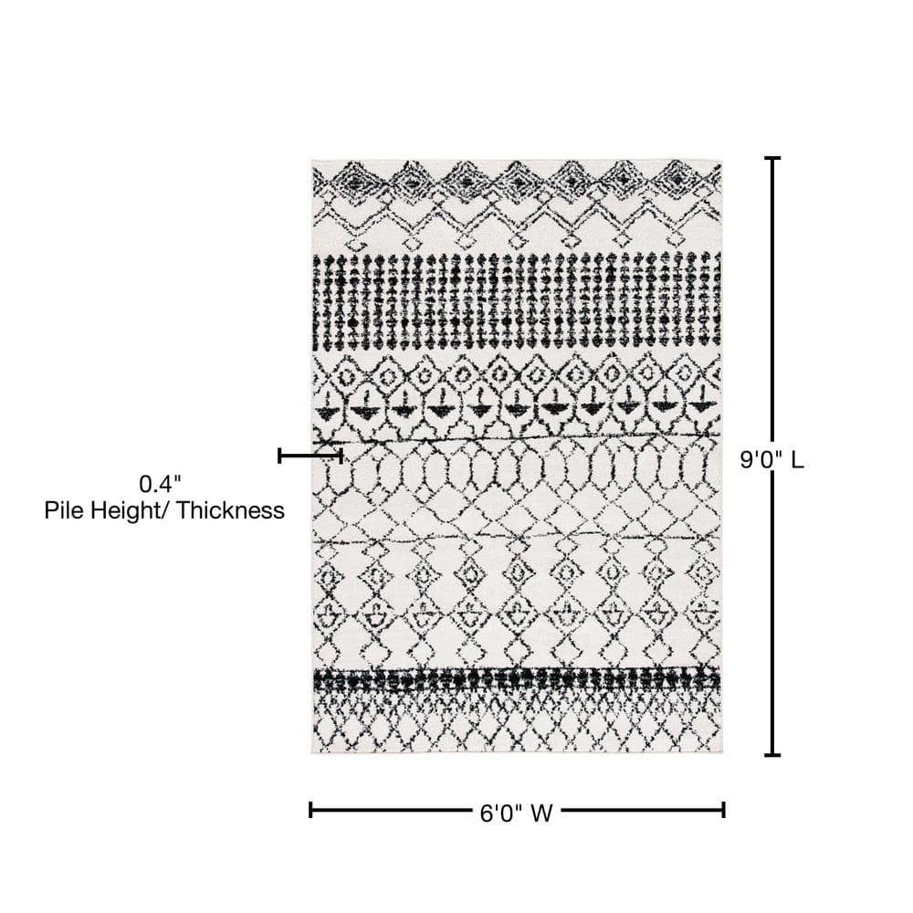 Ivory/Black Synthetic 6' x 9' Hand-Knotted Boho-Chic Area Rug