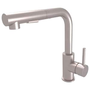 Olympia i2v Single Handle Low Arc Right Angle Pull-Out Sprayer Kitchen Faucet Deckplate Included in PVD Brushed Nickel