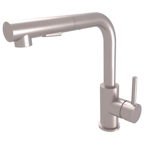 OLYMPIA Olympia i2v Single Handle Low Arc Right Angle Pull-Out Sprayer Kitchen Faucet Deckplate Included in PVD Brushed Nickel