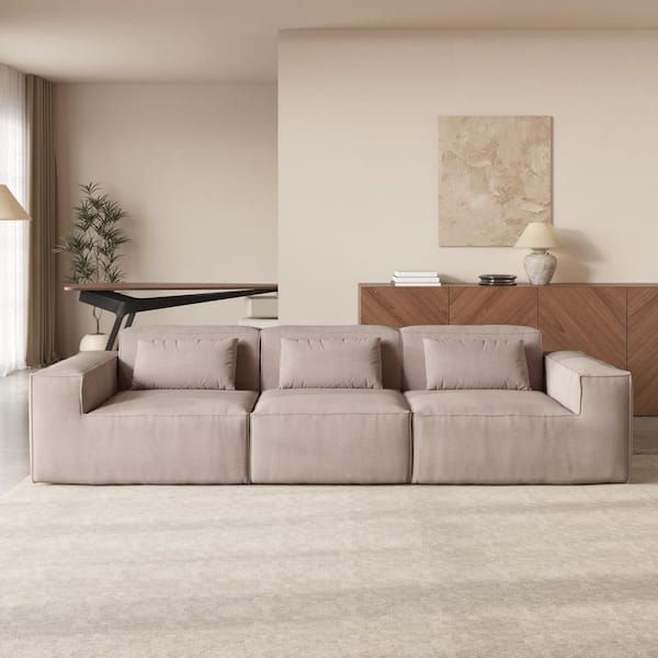 Oversized Deep Seat 118 in. Wide Square Arm Cloud Velvet 3-Seater Modular Sectional Sofa in. Brown, No Assembly Required