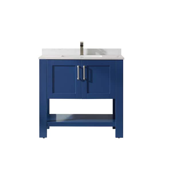 ROSWELL Grayson 36 in. Bath Vanity in Jewelry Blue with Composite Vanity Top in White with White Basin