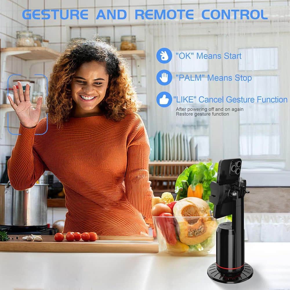 360° Auto Tracking Phone Holder with Remote, Rotating Stand for iPhone, GoPro, Compact Camera, Vlog, Streaming, TikTok - Thumbnail 5