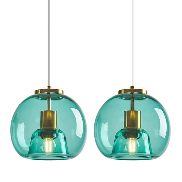 Home Lighting ‎60-Watt 1 Light 7.87 in. Light Blue Glass Globe Pendant Light for Living Room, No Bulbs Included, 2-Pack