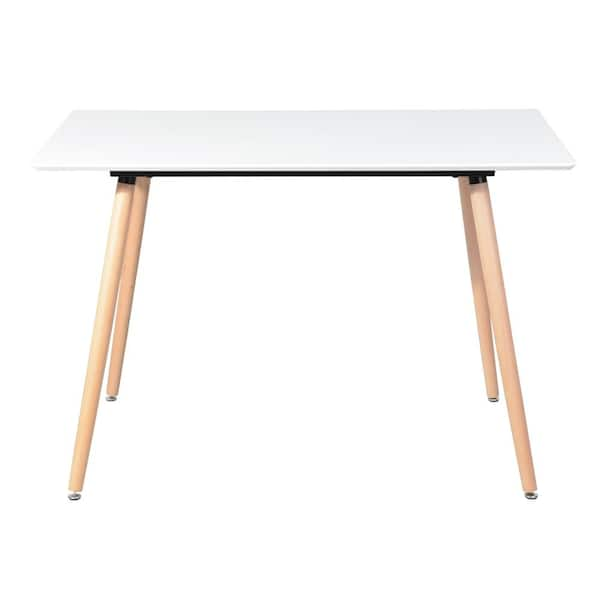 Homy Casa 43.3 in. White Rectangular MDF Table Top Solid Beech Wood Legs Dining Table(Seat 4)