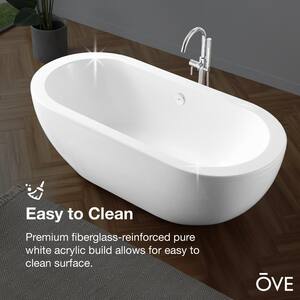 Serenity 71 in. Acrylic Freestanding Flatbottom Bathtub in White with Overflow, Drain and Freestanding Faucet in Chrome