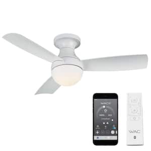 Orb 44 in. Indoor/Outdoor Matte White 3-Blade Smart Compatible Flush Mount Ceiling Fan with LED Light Kit and Remote