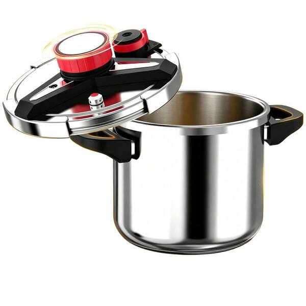 6 qt. Stainless Steel Pressure Cooker with One-Hand Locking Glass Lid Steamer Basket for Home Canning, Slow Cooking