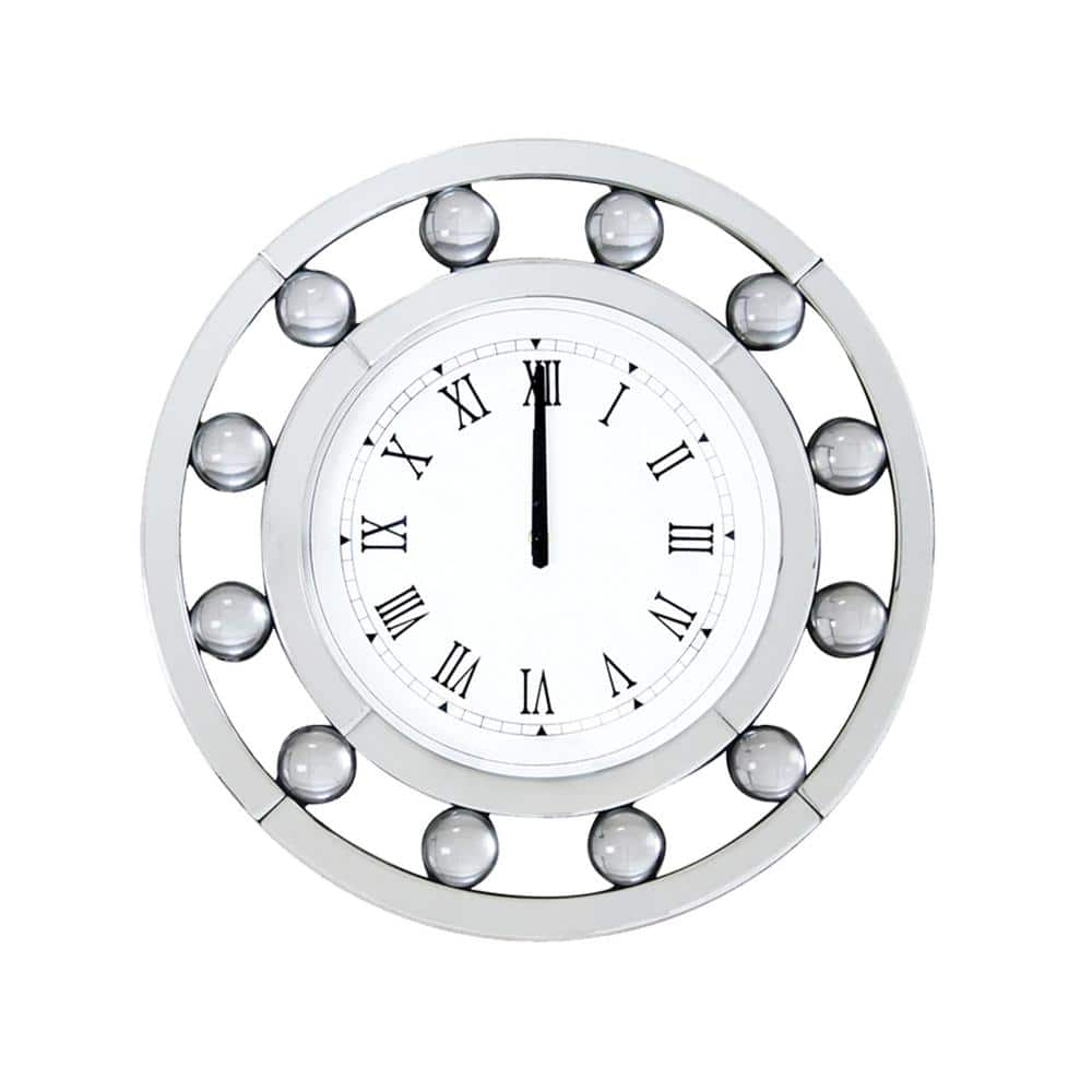 Mirrored Round Shape Wooden Wall Clock White