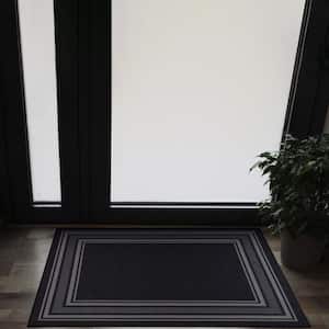 2 X 3 Black Carmel Bordered Non Slip Doormat Indoor Area Rug