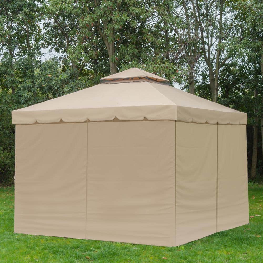 Khaki Aluminum Frame 10' x 10' Patio Gazebo with Mesh Curtains