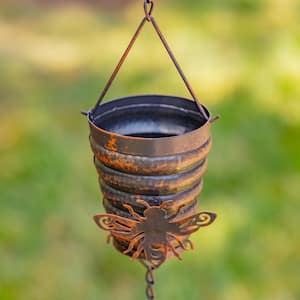 76.25 Inch Long Antique Bronze Rain Chain with Bumble Bee and Hive