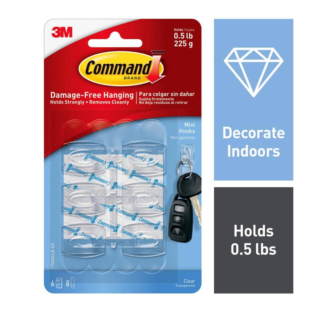 Command Clear Mini Hooks, Clear, 18 Hooks, 24 Strips/Pack
