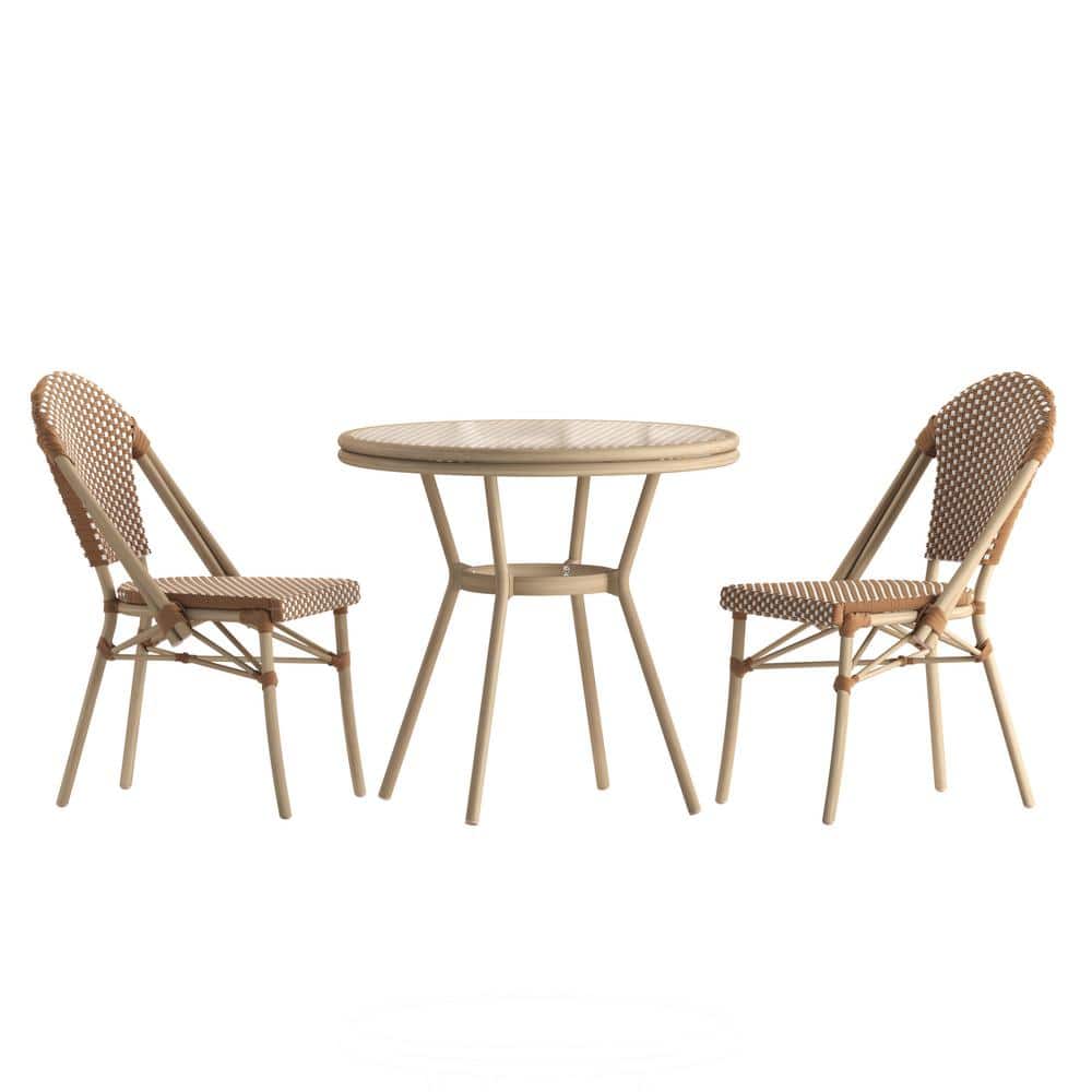 Brown 3-Piece Aluminum Outdoor Dining Set