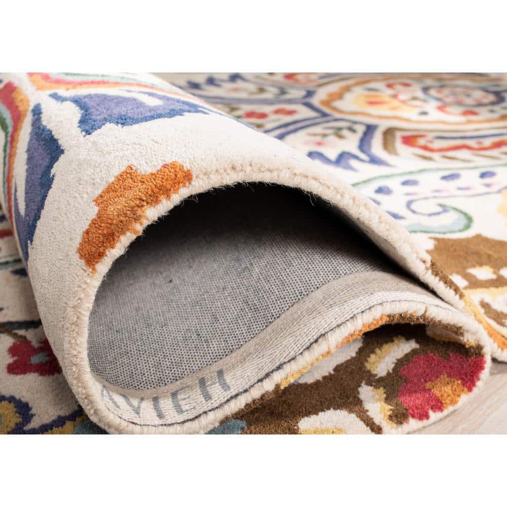 Ivory and Blue Hand-Tufted Wool Floral Area Rug