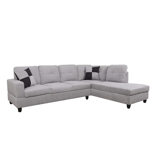 Star Home Living 104 in. Square Arm 2-Piece Microfiber L-Shaped Sectional Sofa in Gray
