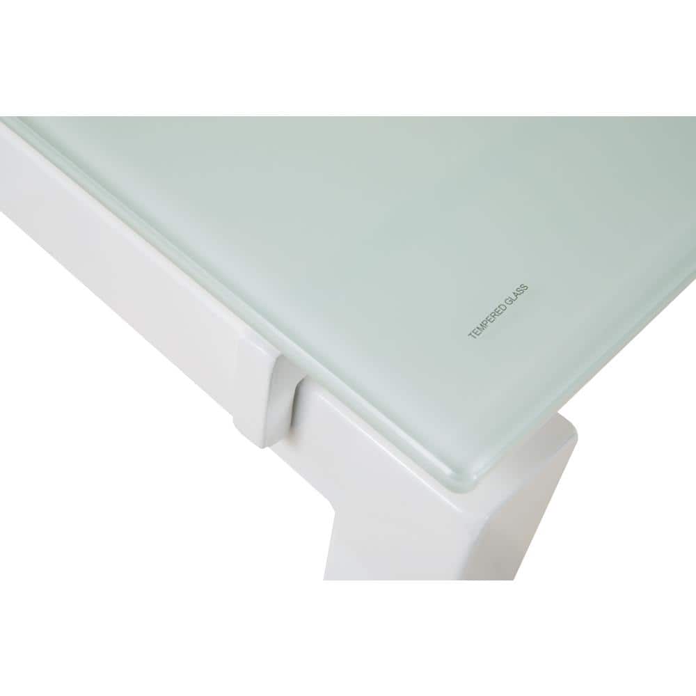 Modern White Corner Home Office Desk with Glass Top and Drawer