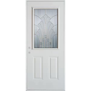32 in. x 80 in. Art Deco 1/2 Lite 2-Panel Painted White Steel Prehung Front Door