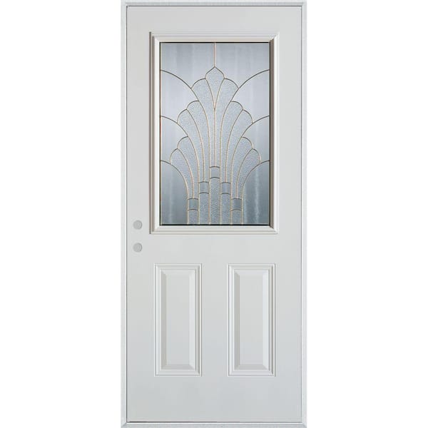 Stanley Doors 36 in. x 80 in. Art Deco 1/2 Lite 2-Panel Painted White Right-Hand Inswing Steel Prehung Front Door