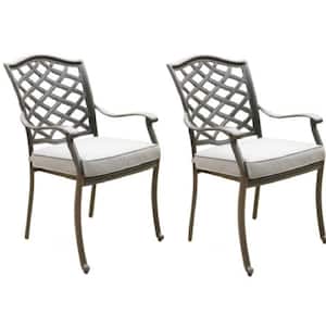 Gray Aluminum Outdoor Dining Arm Chair with Cushion Cast Slate (2-Pack)