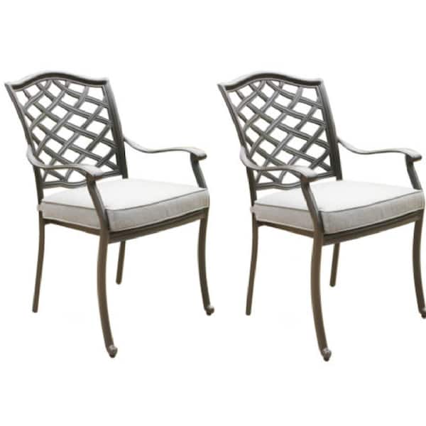 ITOPFOX Gray Aluminum Outdoor Dining Arm Chair with Cushion Cast Slate (2-Pack)