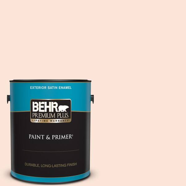 BEHR PREMIUM PLUS 1 gal. #210A-1 Cool Cream Satin Enamel Exterior Paint & Primer