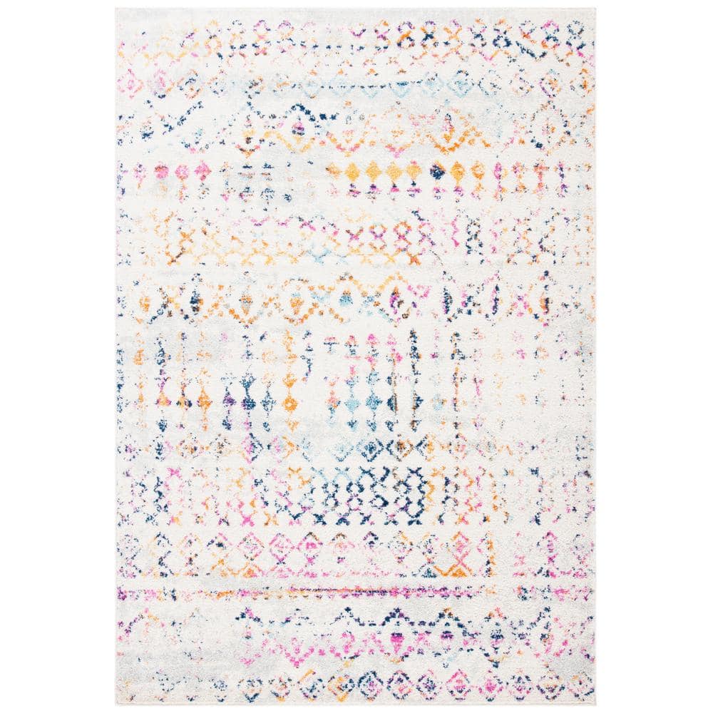 Ivory Gold Boho-Chic Hand-Knotted Area Rug, 8' x 10', Synthetic Easy Care