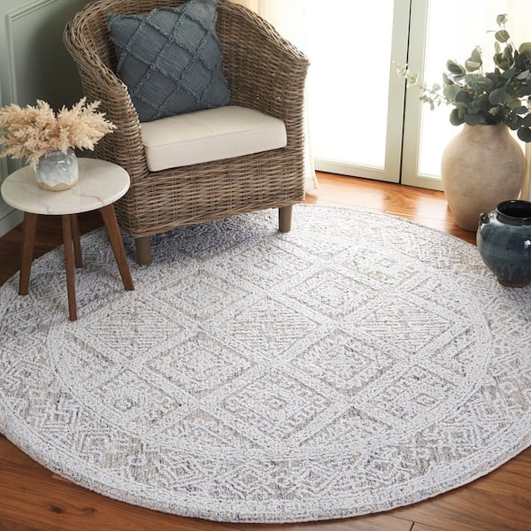Ebony 6 ft. x 6 ft. Taupe/Ivory Diamond Ornate Border Round Area Rug
