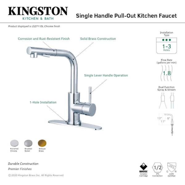 Kingston Brass Concord Brushed Nickel and Black 1-Handle Deck-Mount Pull-Out Handle Kitchen Faucet (Deck Plate Included) Kingston Brass Concord Brushed Nickel and Black 1-Handle Deck-Mount Pull-Out Handle Kitchen Faucet (Deck Plate Included)