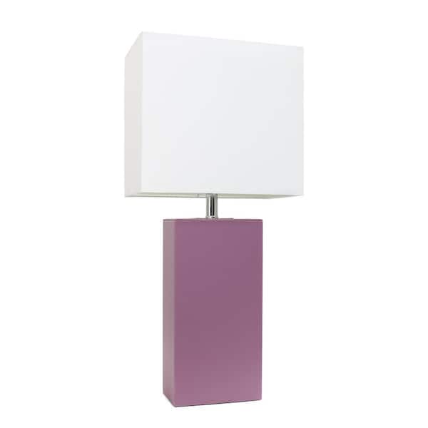 Elegant Designs 21 in. Modern Purple Leather Table Lamp with White Fabric Shade