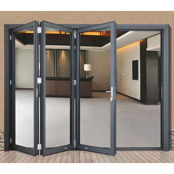 Forever Doors 96 in. x 80 in. Matte Black Left Out-Swing Thermal Break Aluminum Folding Door