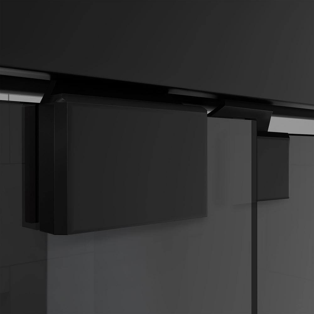 Encore Matte Black Semi-Frameless Sliding Tub Door with Smoke Gray Glass
