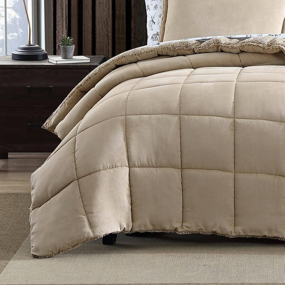 Full Reversible Brown Microfiber Comforter and Sham Set