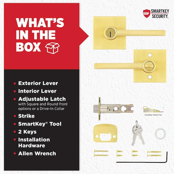 Kwikset Halifax Square Satin Brass Keyed Entry Door Handle Handle