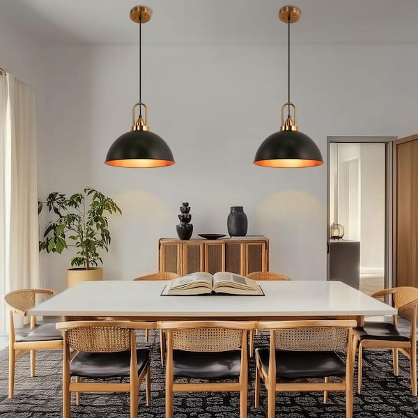 Briignite 14 in. 1-Light Matte Black Pendant Light Fixtures for Living Room Dining Room Industrial Hanging Ceiling (2-Pack)