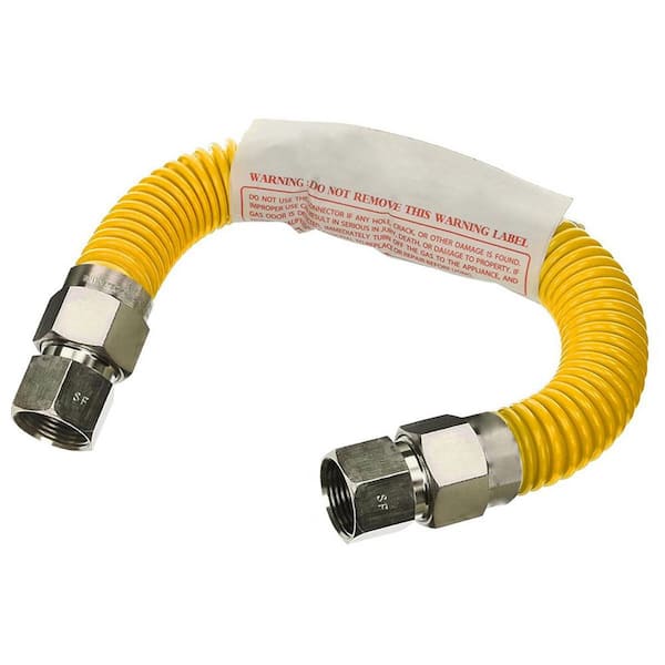 12  in. Gas Connector with Fittings, Yellow Coated Gas Connector, 1/2 in. OD, 3/8 in. FIP x 3/8 in. FIP Connection