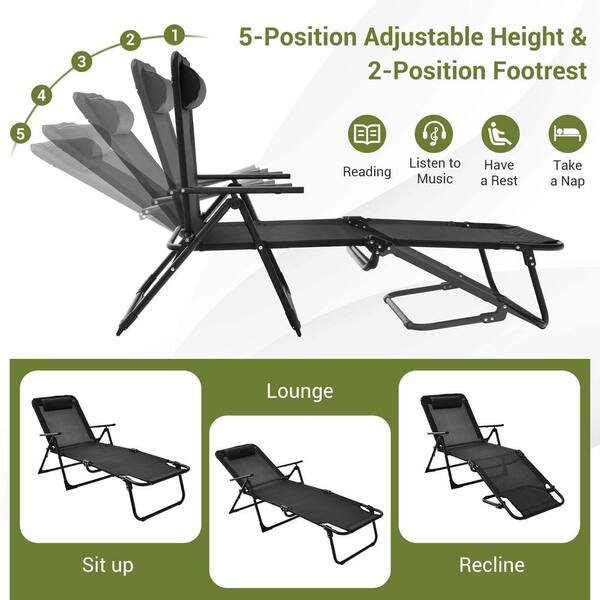 Costway 3-Pieces Folding Outdoor Chaise Lounge Chair PVC Tabletop Set Patio  Portable Beach with Bistro Table NP11158DK - The Home Depot