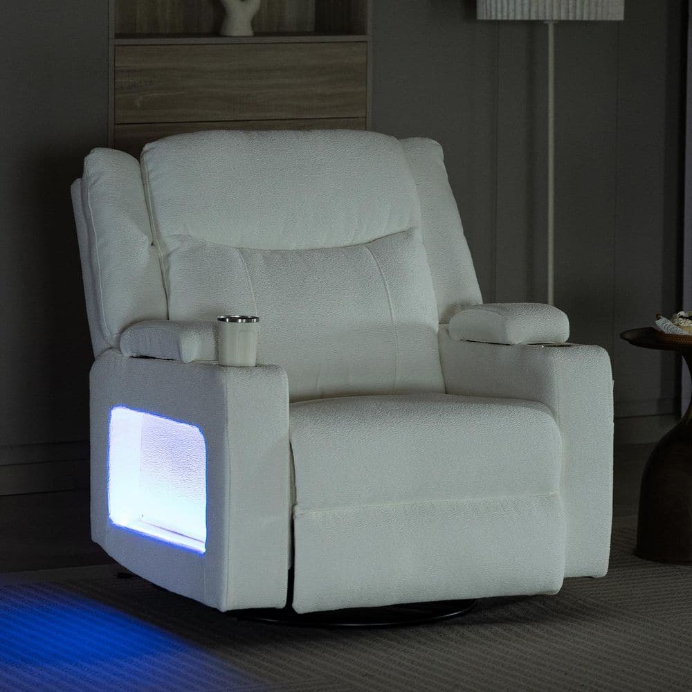YOFE 25.2 in. Extra Wide Cream White Velvet Power Swivel Rocker