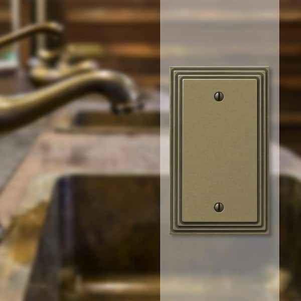 Tiered 1 Gang Blank Metal Wall Plate - Rustic Brass