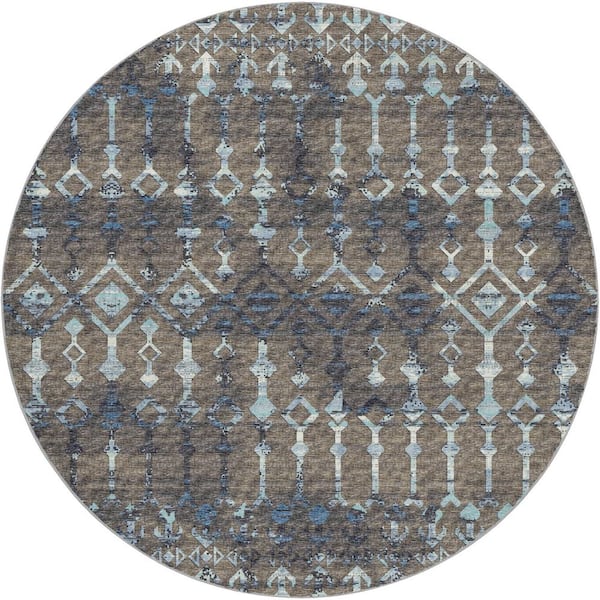 Dream Shag Premium Machine Washable Abstract ADS79 Mink 8 ft. x 8 ft. Round Rug