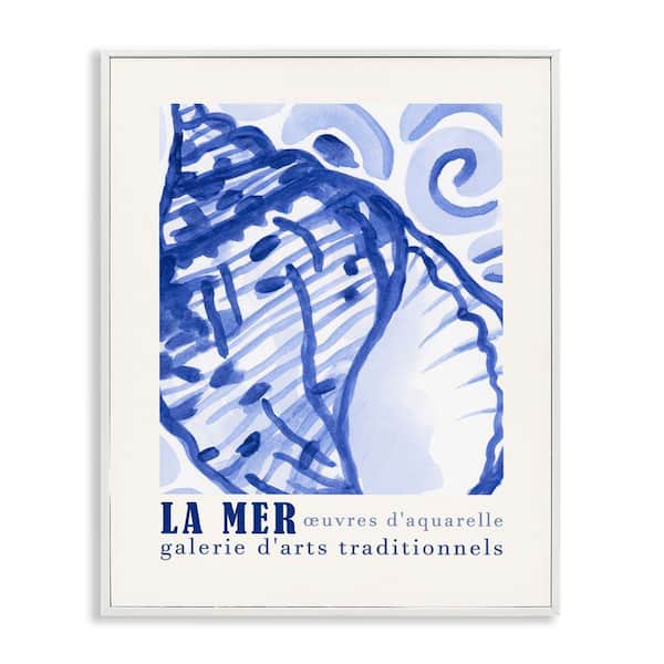 Stupell Industries Blue Seashell Gallery Show by June Erica Vess White Framed Coastal Giclee Art Print 30 in. x 24 in.